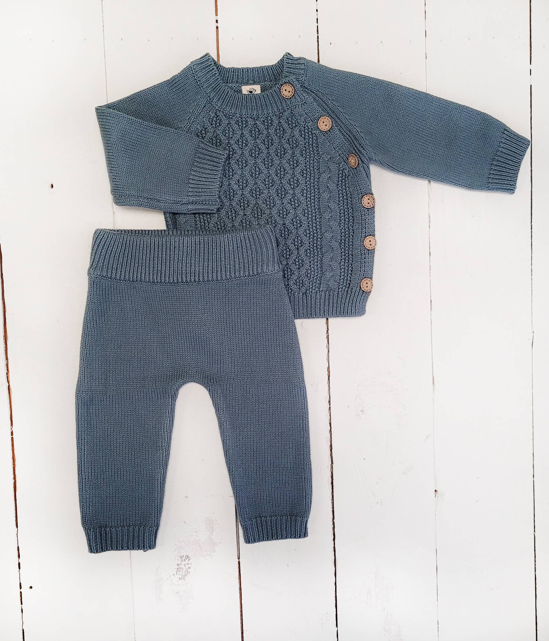 Sasha Cotton Knit 2pc Shirt and pants Baby Outfit Set: Juniper Berry / 12-18m