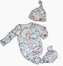 Load image into Gallery viewer, Baby in Styles - Road map boys knotted gown and hat set - Nenes Lullaby Boutique Inc