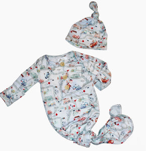 Baby in Styles - Road map boys knotted gown and hat set - Nenes Lullaby Boutique Inc
