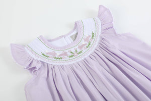 Lil Cactus - Light Purple Bunnies Smocked Bishop Dress: 18-24M