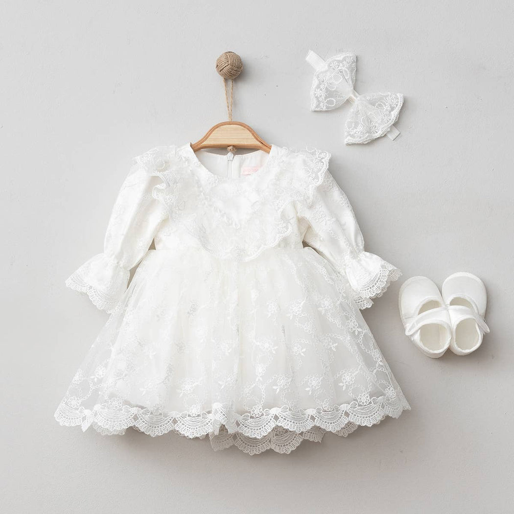 Butterfly Girl Special Day Lace Baptism Dress 4 pcs Set: Style2 / 3-6M