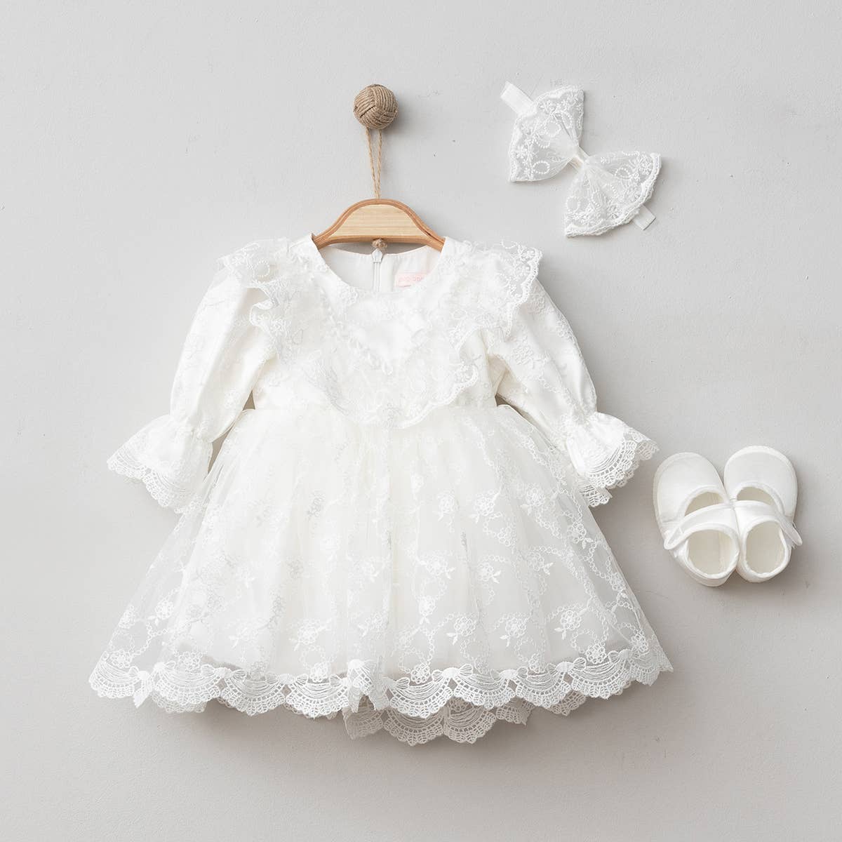 Butterfly Girl Special Day Lace Baptism Dress 4 pcs Set: Style2 / 0-3M