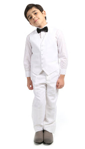 Boys KTUX Modern Fit Notch Lapel 3 Piece White Tuxedo Set: White / 6