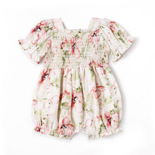 Load image into Gallery viewer, Tesa Babe - Blush Bouquet Smocked Bodice Puff Sleeve Baby Girl Romper: 0-3M