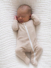 Load image into Gallery viewer, Tan Stripe / Ribbed 2-Way Zip Footie: 3-6M