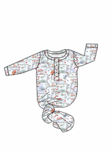 Load image into Gallery viewer, Baby in Styles - Road map boys knotted gown and hat set - Nenes Lullaby Boutique Inc