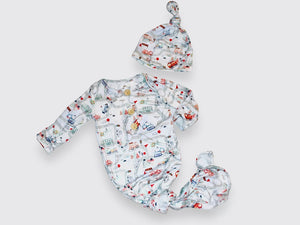 Baby in Styles - Road map boys knotted gown and hat set - Nenes Lullaby Boutique Inc