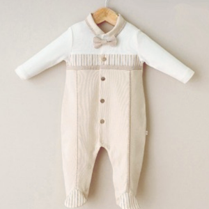 100% Cotton Elegant Style Baby Boy Striped Footed Bodysuit : Grey / 6-9M