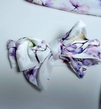 Load image into Gallery viewer, Baby in Styles - Dainty purple pastel flowers knotted gown and headband set - Nenes Lullaby Boutique Inc