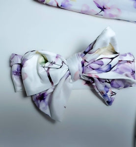 Baby in Styles - Dainty purple pastel flowers knotted gown and headband set - Nenes Lullaby Boutique Inc