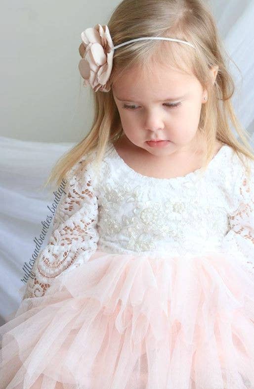 Rufflеѕ & Bоwtіеѕ - Affordable Boys & Girls Clothing - BEST SELLER - Veronica Peach and White Lace Princess Dress: 6 - 12M