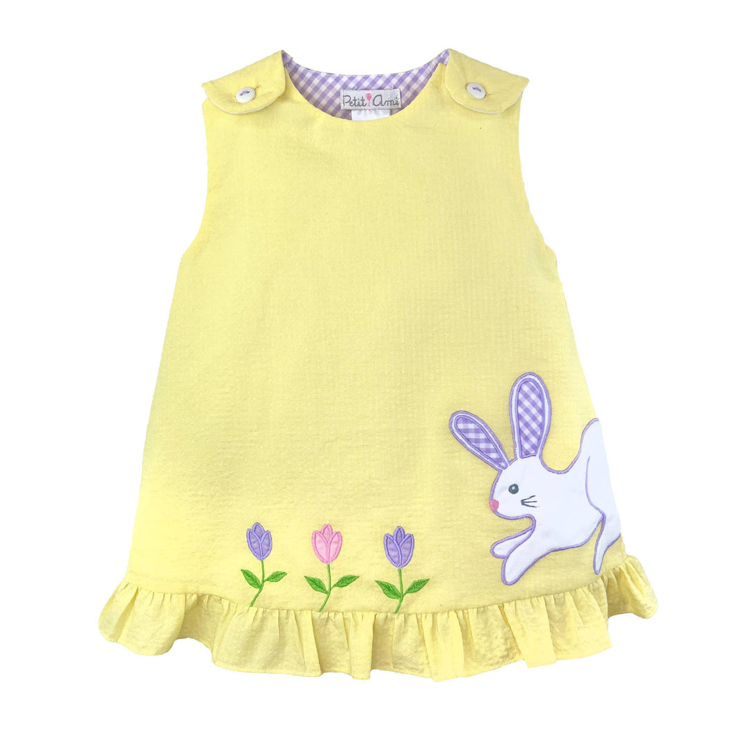 Petit Ami & Zubels - Sun Dress with Bunny and Flower Appliques: 12 Month