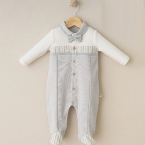 100% Cotton Elegant Style Baby Boy Striped Footed Bodysuit : Grey / 6-9M