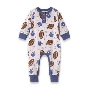 Baby Boy's Game Day Football Bamboo Romper: 9-12M