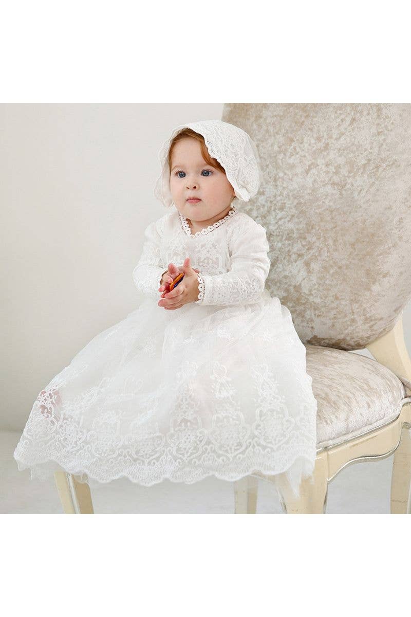 Julius Berger & Carriage Boutique - Long Sleeve Lace Embroidery Scalloped Trim Christening Gown: 3/6