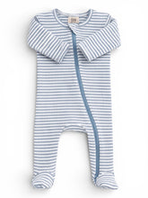 Load image into Gallery viewer, Dusty Blue Stripe / Ribbed 2-Way Zip Footie: 3-6M