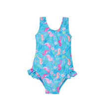 Load image into Gallery viewer, Flap Happy - Kids UPF50+ Delaney Hip Ruffle Swimsuit for Girls: Mermaid Friends / 2