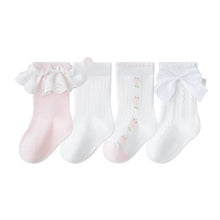 Load image into Gallery viewer, The Find Peaks - Princess Bow Cotton Baby Socks with Lace Design: 2520 / S / 0–1Y / Foot 10–12 cm