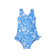 Load image into Gallery viewer, Flap Happy - Kids UPF50+ Delaney Hip Ruffle Swimsuit for Girls: Mermaid Friends / 12M