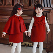 Load image into Gallery viewer, 2 Pieces Toddler Girl Red Woolen Dress Set: Red / 3-5T