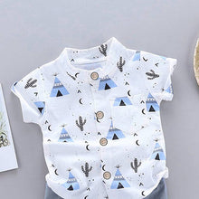 Load image into Gallery viewer, Cactus Print Short-sleeve Shirt and Pants Set: Blue / 9-12 Months