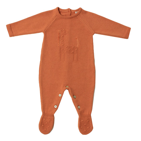 DK210 infant boy one Piece boys Knit rust color with Giraffe embroidered work