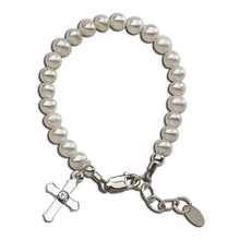 Load image into Gallery viewer, Sterling Silver Pearl Baby Girl Cross Bracelet Baptism Gift
