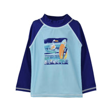 Load image into Gallery viewer, Flap Happy - Kids UPF50+ Graphic Rash Guard Swim Top for Boys (H): Painted Palms Blue / 3