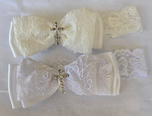 Simply Charming - BHB681-Baptism, Christening Lace Baby Headband gift-boxed: Light Ivory
