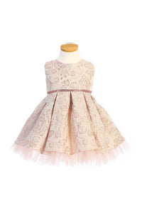 Sweet Kids, Inc. - SK831 - metallic floral pleated jacquard w/ peek a boo tulle: Champagne / 3