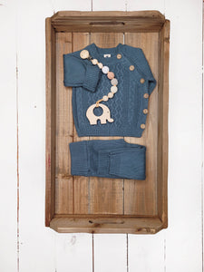 Sasha Cotton Knit 2pc Shirt and pants Baby Outfit Set: Juniper Berry / 12-18m