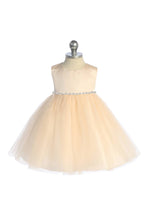 Load image into Gallery viewer, Kid's Dream - Satin Top Baby Dress with Wavy Rhinestone &amp; Pearl Trim: Rose Top / 12-18M