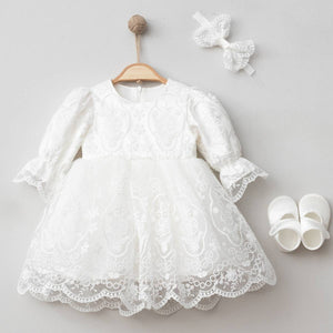 Butterfly Girl Special Day Lace Baptism Dress 4 pcs Set: Style2 / 0-3M