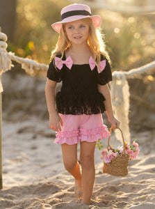 Springtime Best Lace Top And Ruffle Short Set: Pink / 4T/5Y