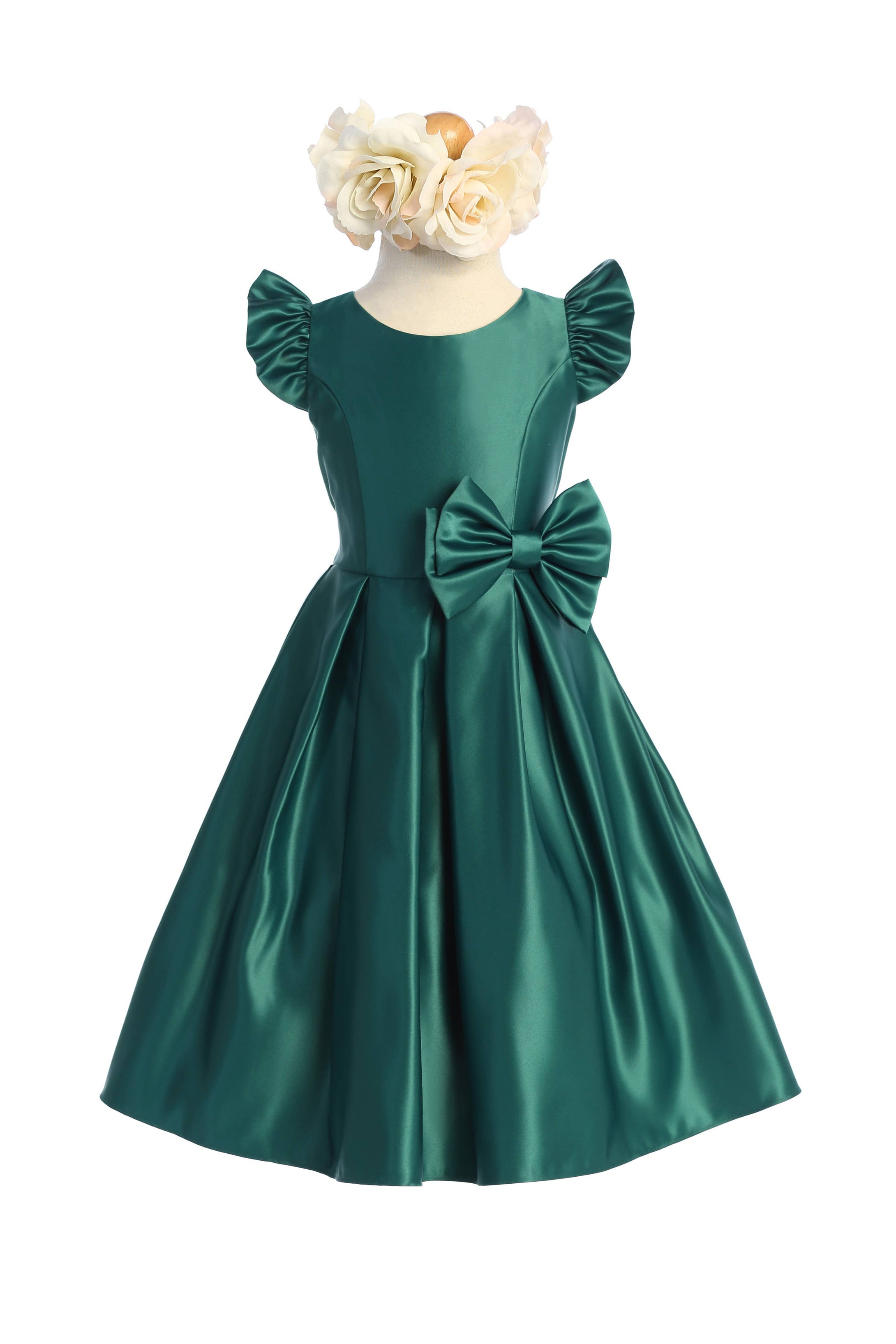 SK930 - satin pleated flutter sleeve with bow detail