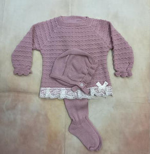 J4048 Mauve 3 piece baby girl knit set