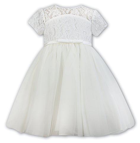 070102T-2 Girls Ivory Lace sleeved top with tulle skirt perfect for a beautiful little flower girl