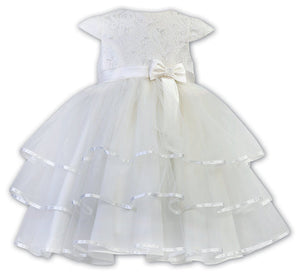 070122T Girls Ivory Three layer tulle skirt Lace top with pearl accents Beautiful Flower Girl Dresses/ Baptism