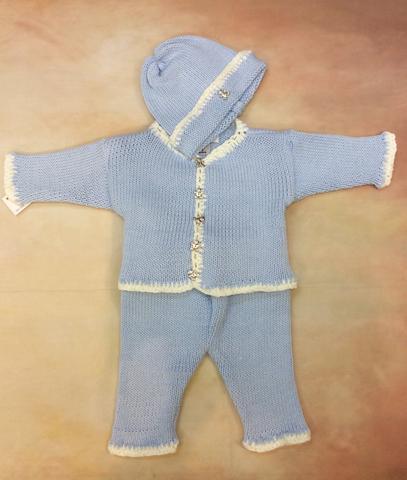 CPK601 Baby Boy Sky Blue/ white Cotton Cardigan Pant Hat set jewel bear button-Gita Accessories-Nenes Lullaby Boutique Inc