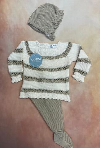 J5050 Baby Girls 3 Piece set Ivory/dark Beige knit