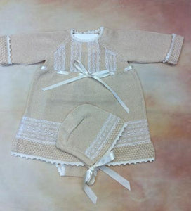 Baby Girl 100% Ivory with lace Pima Cotton Designer Knit Dress-Private Label-Nenes Lullaby Boutique Inc