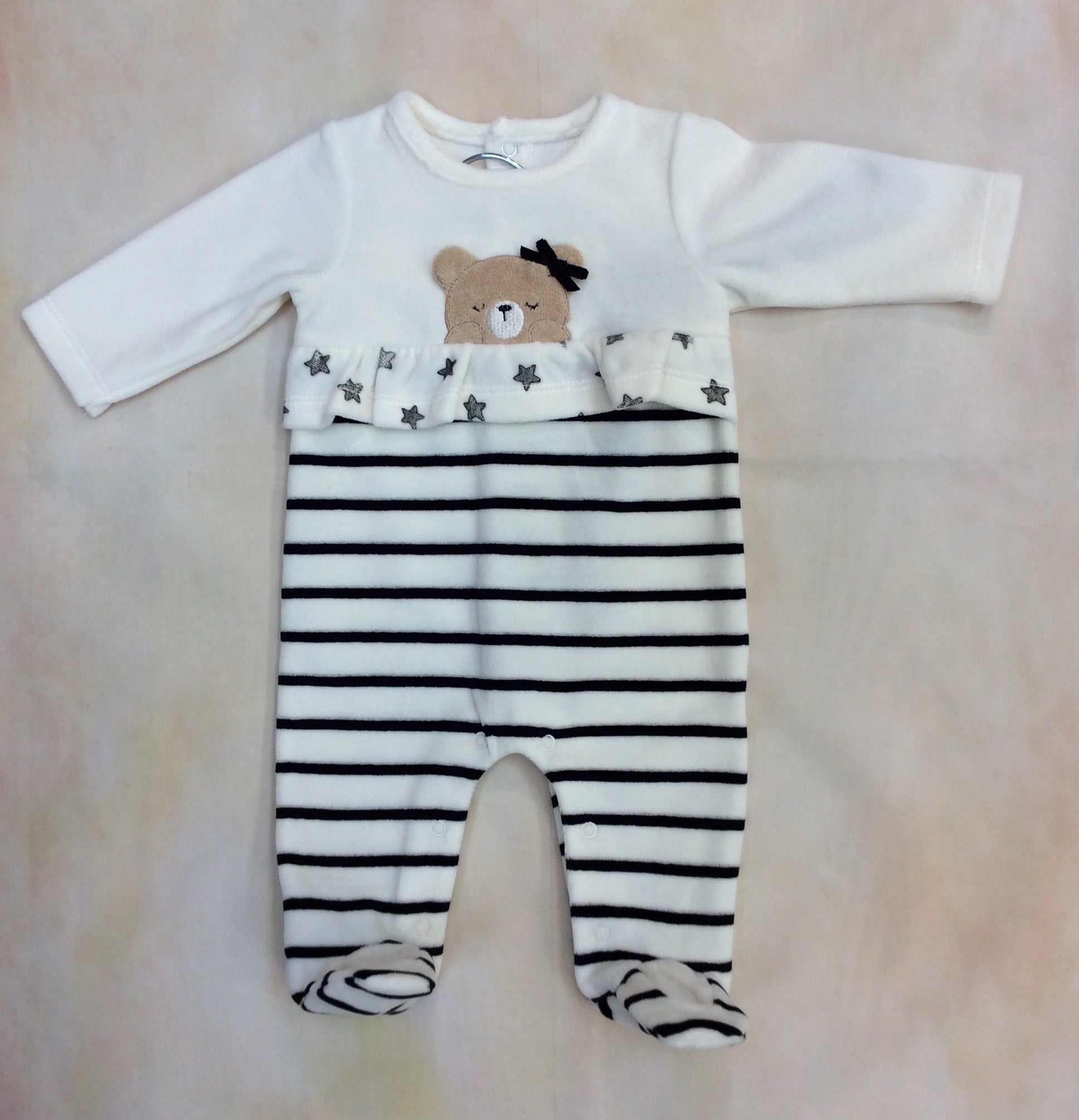 2711_3 Cream & Black strip girls footed layette outfit-Mayoral-Nenes Lullaby Boutique Inc