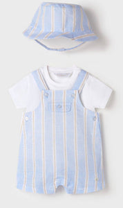 Baby infant boy Short dungaree w/hat set