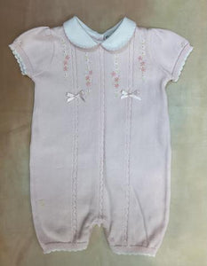 008058 Sarah Louise Pink & White infant 100% cotton Bubble with embroidered flowers & peals bows-Sarah Louise-Nenes Lullaby Boutique Inc