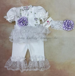 Tutu/Lav/white infant girl baby tutu layette take me home set with White lace & matching headband-Katie Rose-Nenes Lullaby Boutique Inc