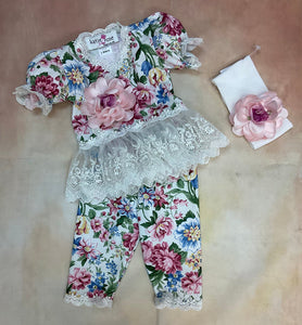 Harper by Katie Rose Floral Rose and Ivory layette set