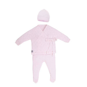 Baby Aire knit with matching hat Pink 3 pieces 100% Cotton