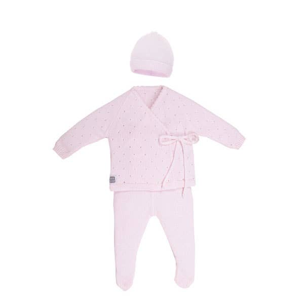 Baby Aire knit with matching hat Pink 3 pieces 100% Cotton
