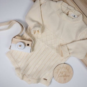 Cream Knitted Baby Onesie - Baby Clothes - JumpSuit