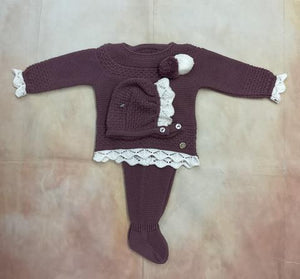 J4060 Plum 3 piece baby girl knit set
